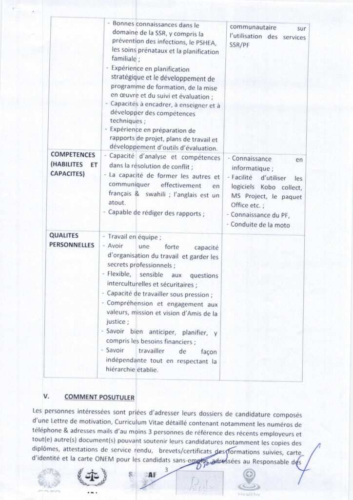 AGENT DE TERRAIN/SANTE DE LA REPRODUCTION - Congo Pub Online